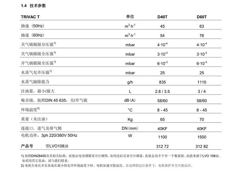 萊寶D40T-D60T油旋片泵參數(shù)